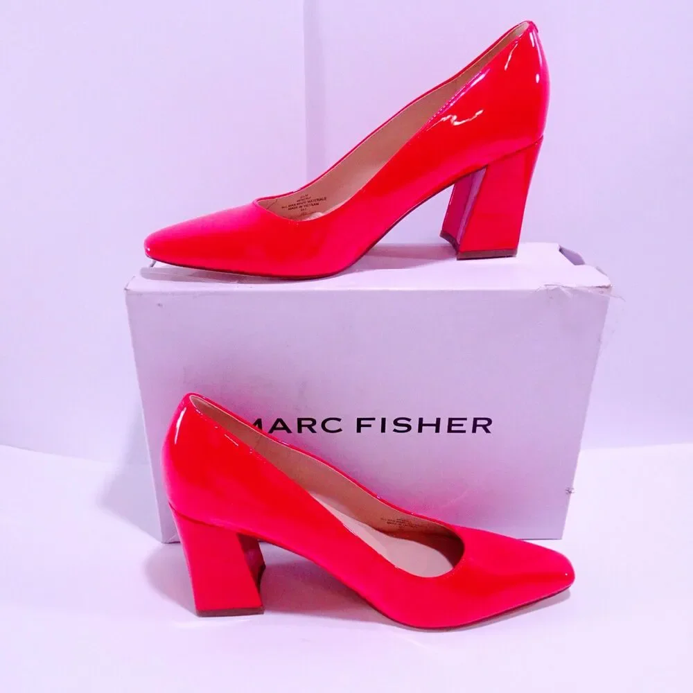 Marc Fisher Women's Keri 2 Patent block heel Pumps NIB 8.5 Vibrant Red
